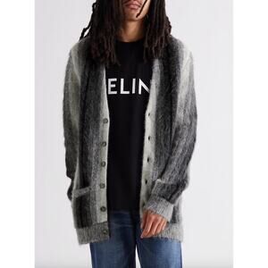 NEW Celine Homme Men's Striped Alpaca and‎ Wool-Blend Cardigan Sweater Size XL